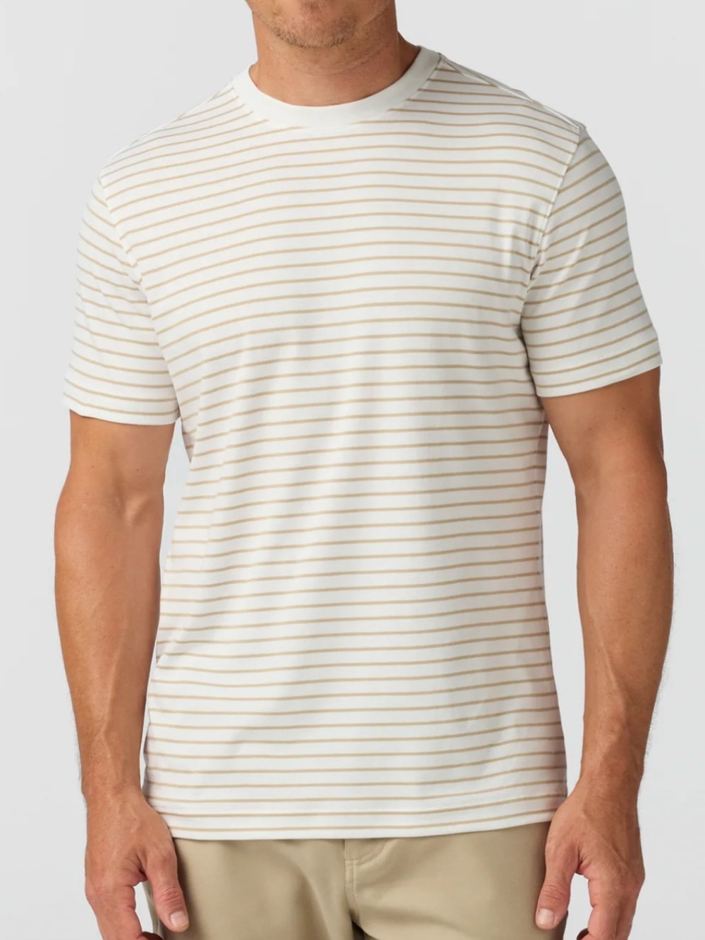 Mizzen+Main White Palmer Tee with Tan Stripe Pattern NWT